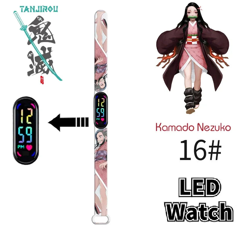 Pokémon & Demon Slayer LED-Uhr – Tanjirou & Nezuko Silikon-Touchscreen, wasserdicht, Sportgeschenk