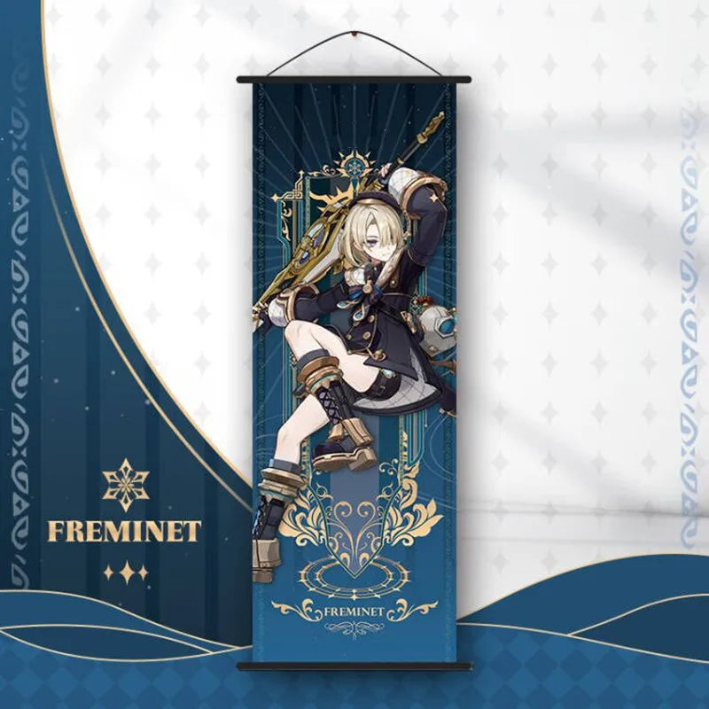 Genshin Impact Scroll Canvas Painting Hanging Anime Poster Wall Art Room Decoration