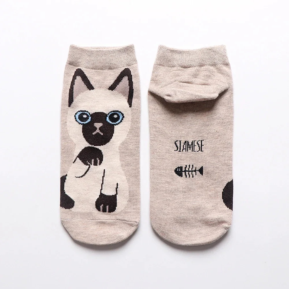 SHXI Damen-Söckchen mit Cartoon-Motiv, süße Katze, atmungsaktiv, bis zur Mitte der Wade, für die Freizeit und den kurzen Gebrauch