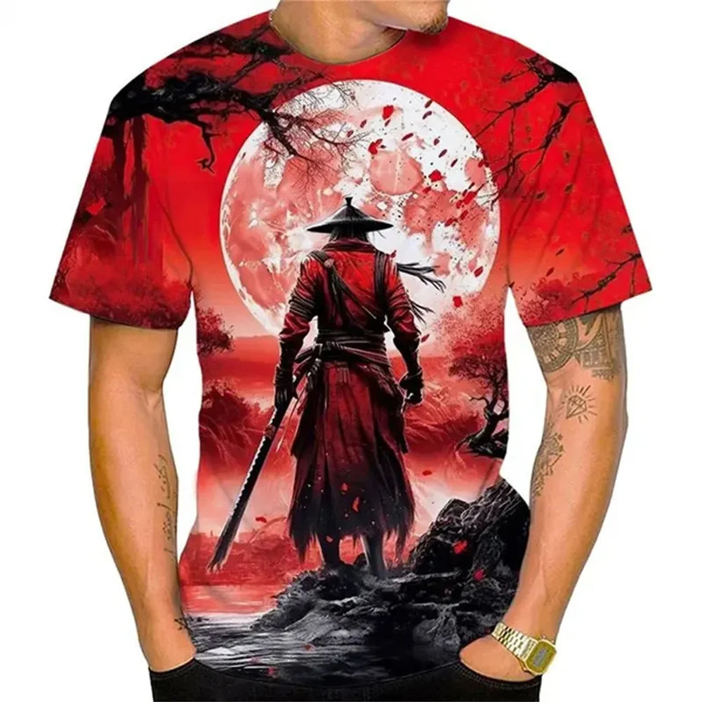 Samurai Pattern T-Shirt – Fashionable Casual Anime 3D Style Men's Summer Tee