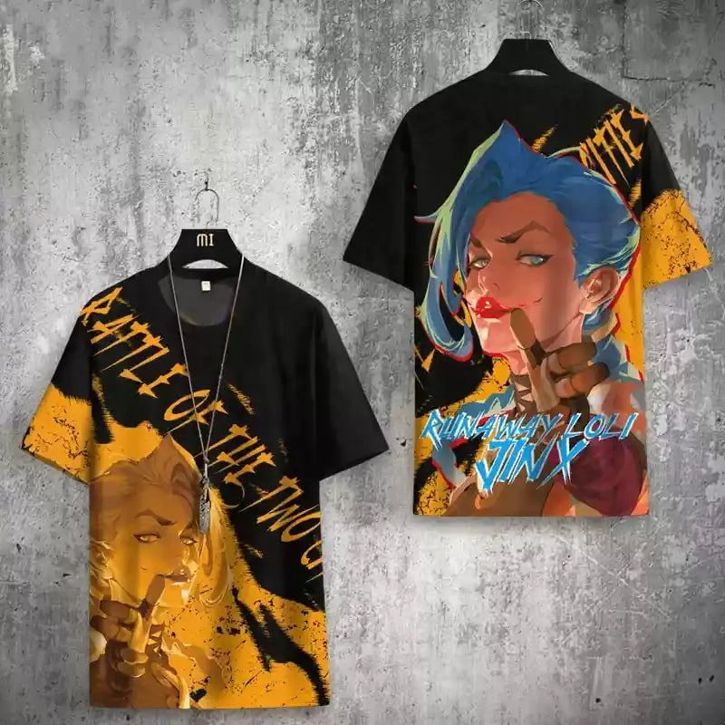 Arcane League Jinx 3D Printed T-Shirt for Men Women Adult Anime Fashion Harajuku Cartoon Cosplay Clothing Short Sleeve Top