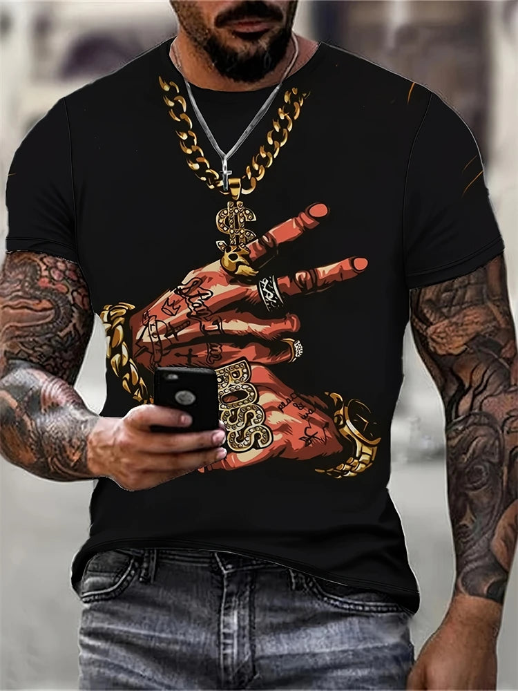 Hip-Hop Style Cartoon Bear Print T-Shirt Men’s Oversized Street Fashion Tee