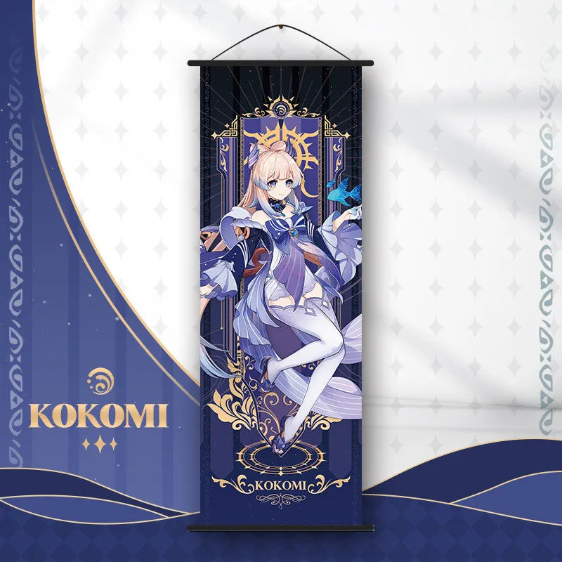 Genshin Impact Scroll Canvas Painting Hanging Anime Poster Wall Art Room Decoration