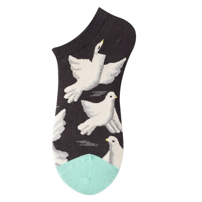 40-Style Bunte Baumwoll-Söckchen für Herren – Lustige Avocado, Tiere & Kunstdrucke