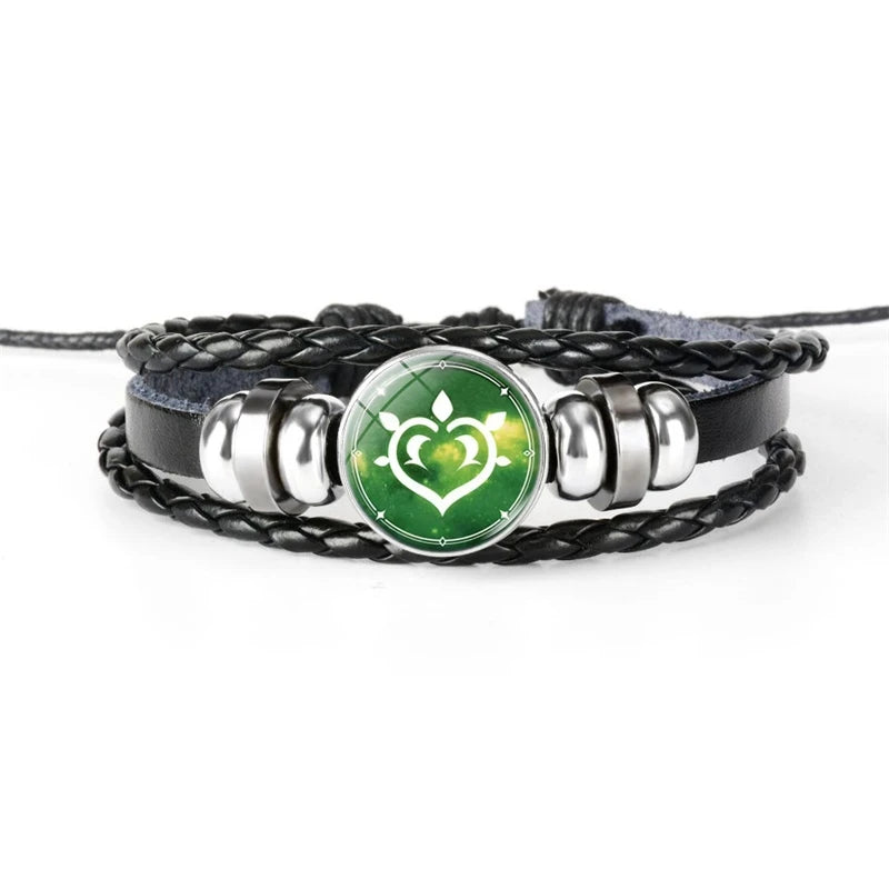 Klassisches Genshin Impact Cosplay-Armband – Elementarer Charm, mehrschichtiger Leder-Punk-Schmuck, Geschenk für Männer