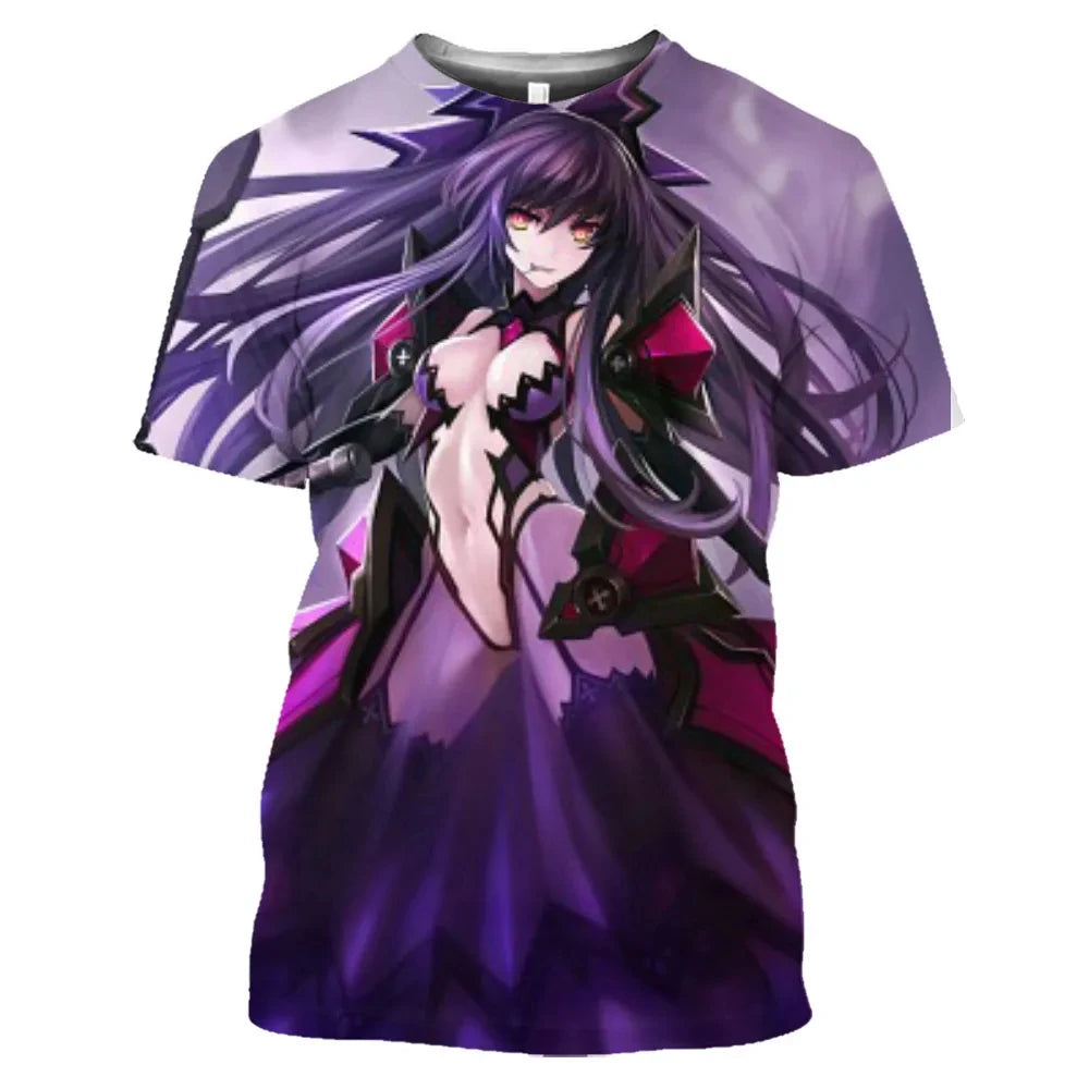 Anime Character Tokisaki Kurumi Print T-Shirt 3D Short Sleeve Summer Fashion Harajuku Style Cartoon Top for Men/Women Kids