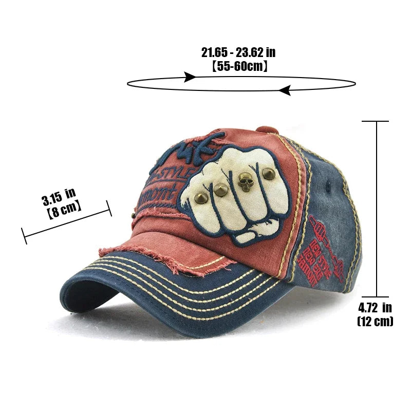 Modische Unisex-Baseballkappe – verstellbarer Hip-Hop-Sonnenhut mit Faustnieten-Patch