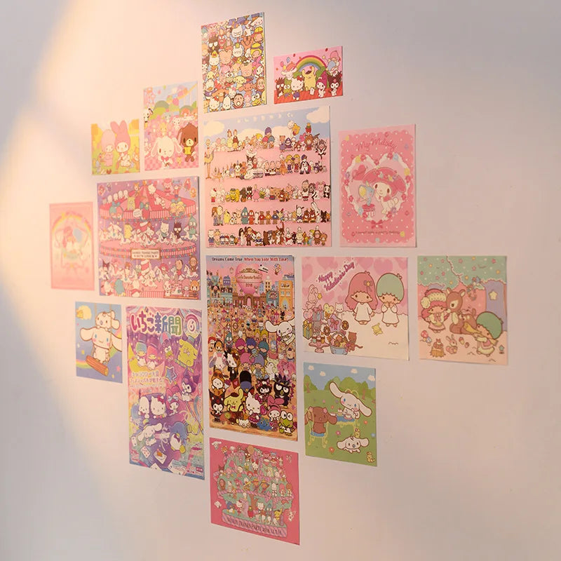 15pcs/set Kawaii Hello Kittys Monthly Poster Anime Diy Wall Sticker Bedroom Decoration