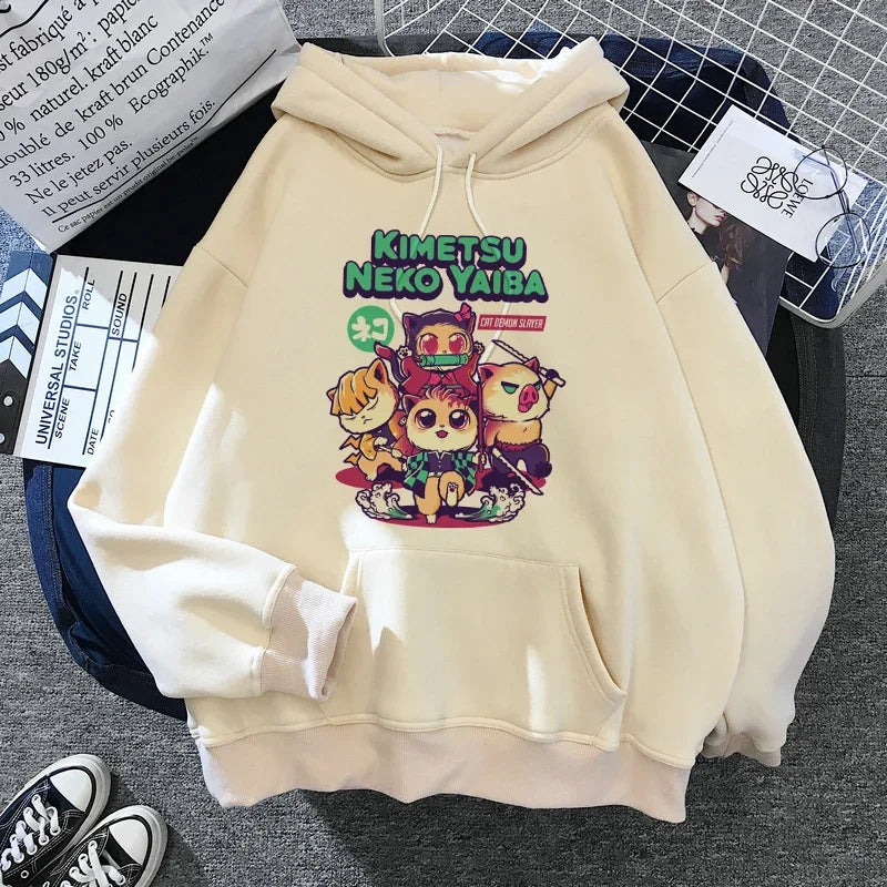 Kimetsu No Yaiba Sweatshirt – Anime Demon Slayer Hoodie mit Tanjiro & Nezuko, Harajuku Kawaii Style