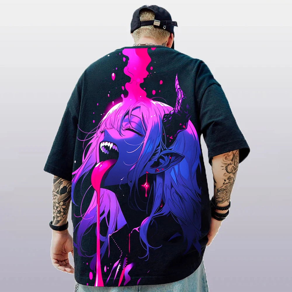 T-shirt d'été pour hommes avec imprimé anime 3D surdimensionné, haut décontracté tendance