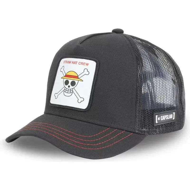Hochwertige One Piece Anime-Baseballkappe – Luffy & Zoro, verstellbare Trucker-Mütze aus Baumwollnetz für Männer und Frauen