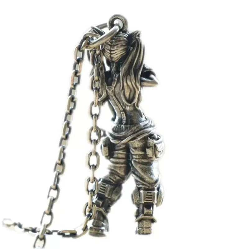 Versilberte Halskette mit Anime-Mecha-Girl-Anhänger – trendiger Hip-Hop-Rock-Punk-Schmuck für Männer und Frauen | Geschenkidee