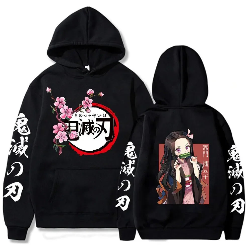Anime Demon Slayer Hoodies Kamado Nezuko Print Unisex Plus Size Round Neck Streetwear Pullover Top for Men and Women