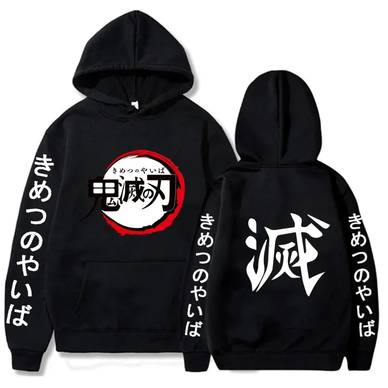 Anime Demon Slayer Hoodies Kamado Nezuko Print Unisex Plus Size Round Neck Streetwear Pullover Top for Men and Women