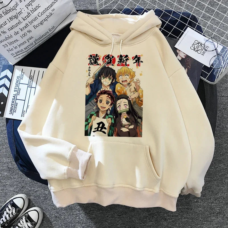 Kimetsu No Yaiba Sweatshirt – Anime Demon Slayer Hoodie mit Tanjiro & Nezuko, Harajuku Kawaii Style