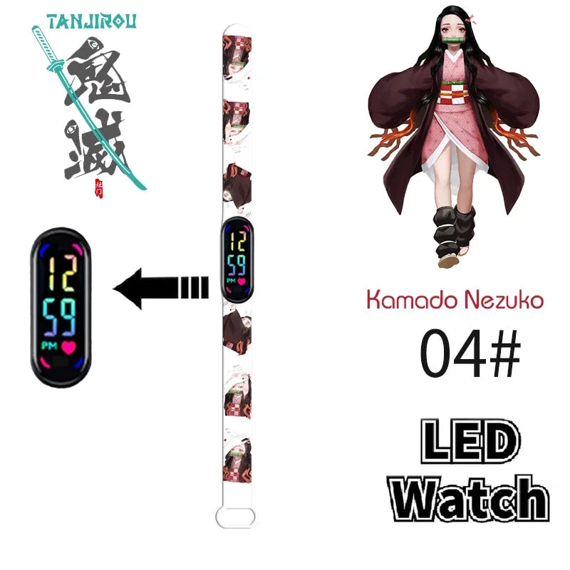 Pokémon & Demon Slayer LED-Uhr – Tanjirou & Nezuko Silikon-Touchscreen, wasserdicht, Sportgeschenk