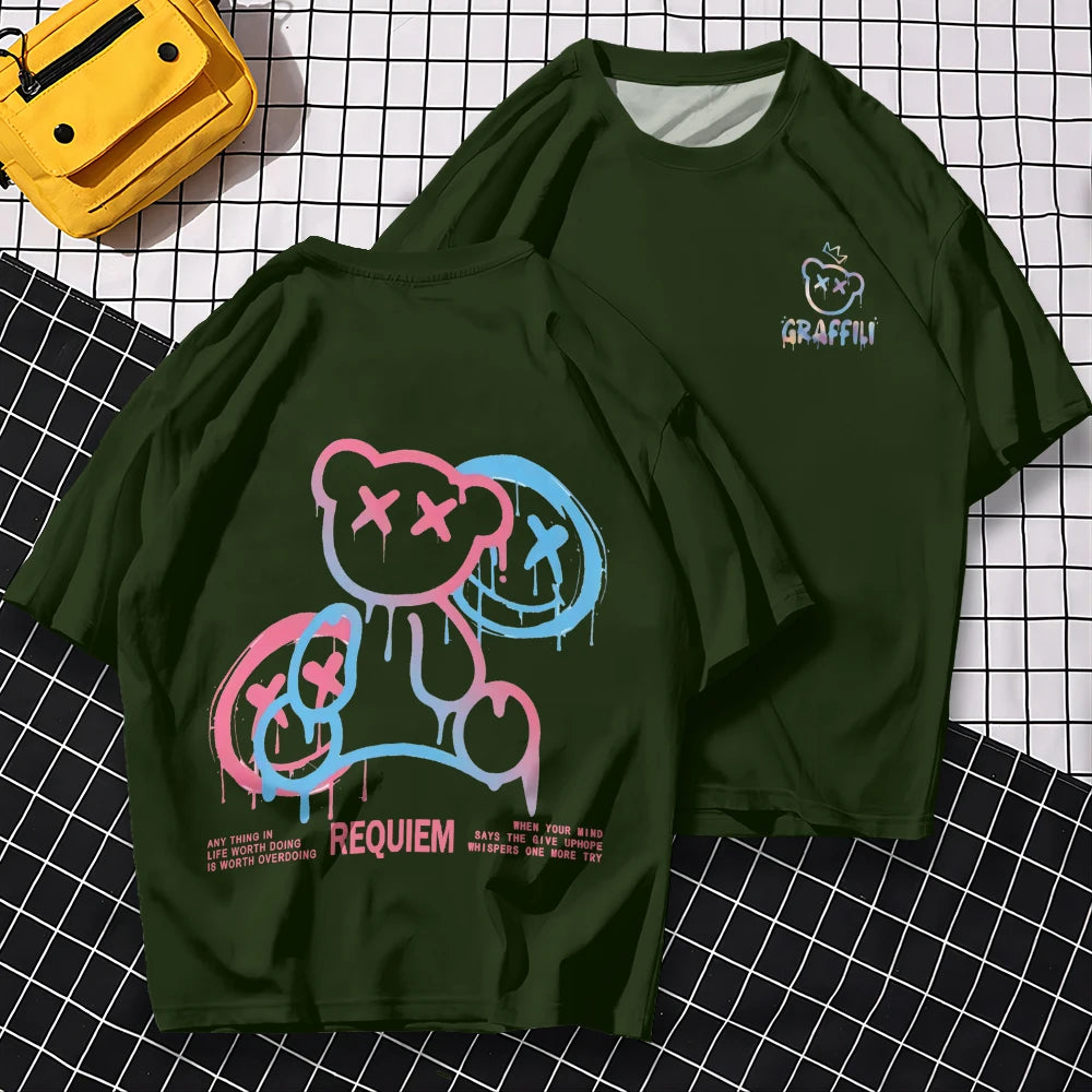 T-shirt à manches courtes avec ours 3D Harajuku