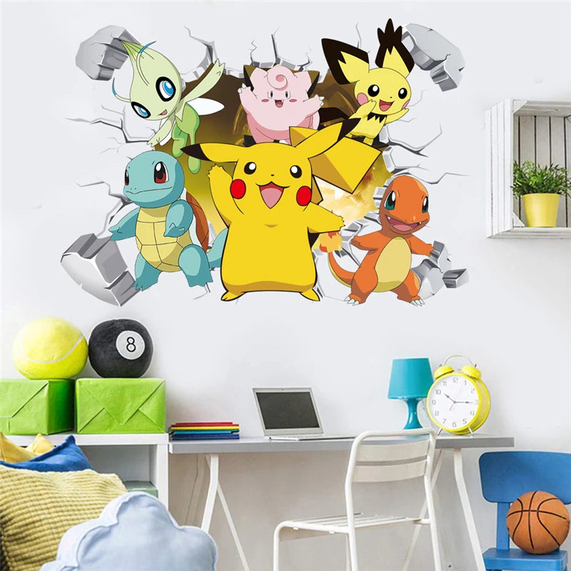 Cartoon Pikachu Wandaufkleber für Kinder DIY Wanddekoration Animiertes Poster