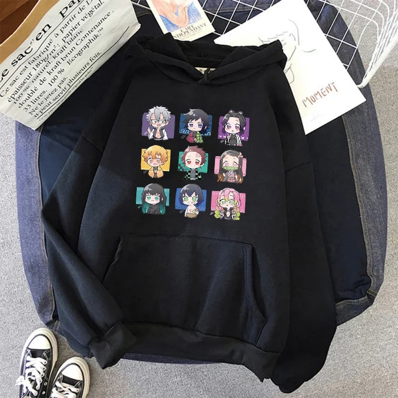 Kimetsu No Yaiba Sweatshirt – Anime Demon Slayer Hoodie mit Tanjiro & Nezuko, Harajuku Kawaii Style