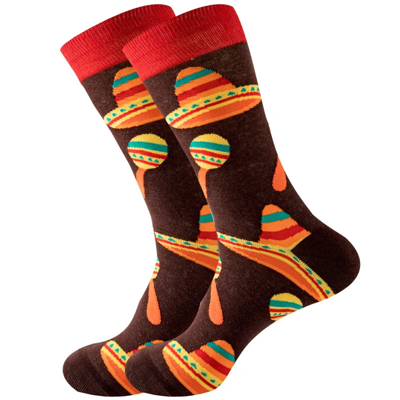 Neuartige Baumwollsocken mit Cartoon-Motiv für Herren 2023 Boxing Dollars Schachbretter Tier Große Größe Lange Socken