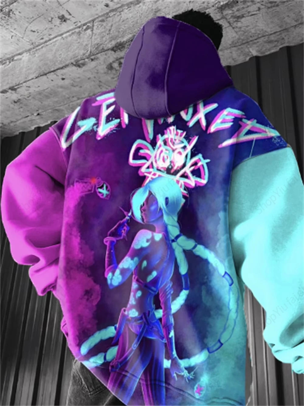 Anime Arcane League Jinx 3D-Druck-Kapuzenpullover – Übergroßes grafisches Sweatshirt für Männer und Frauen