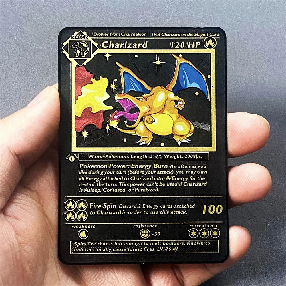 Pokemon Metall Karten Englisch Anime Pikachu Charizard Vmax GX V Buchstaben Spiel Sammlung Karte Kind