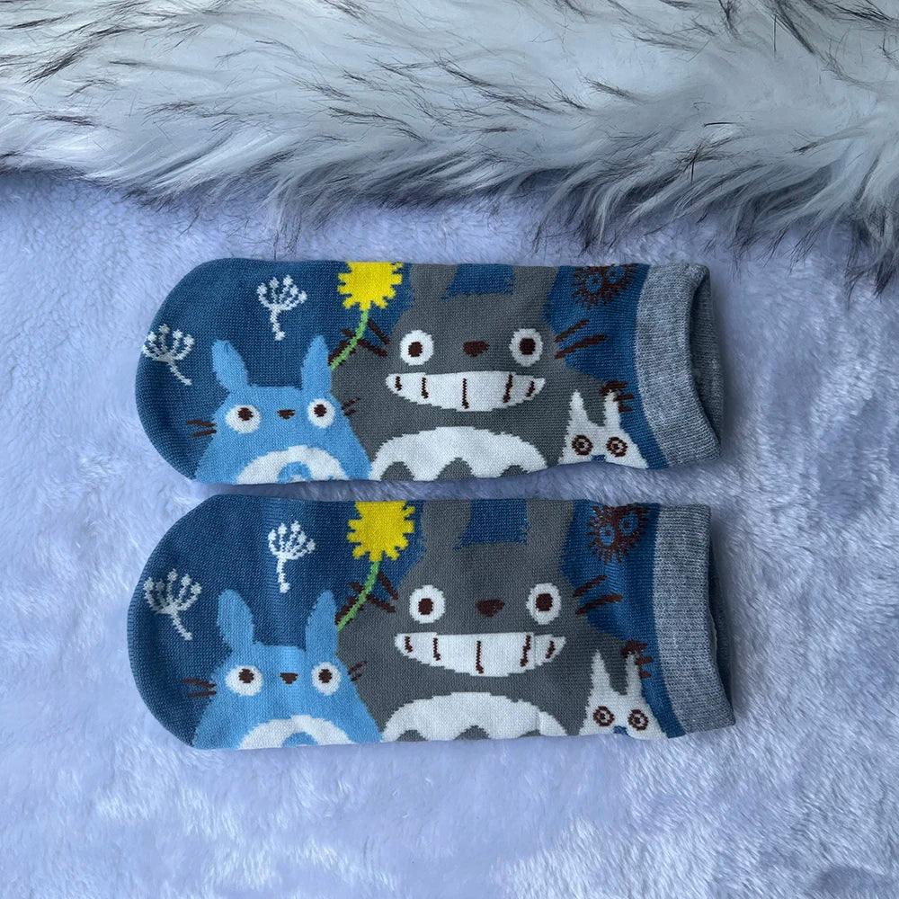 Anime Big Cat & Calcifer Socken – Halbtransparentes Cartoon-Design