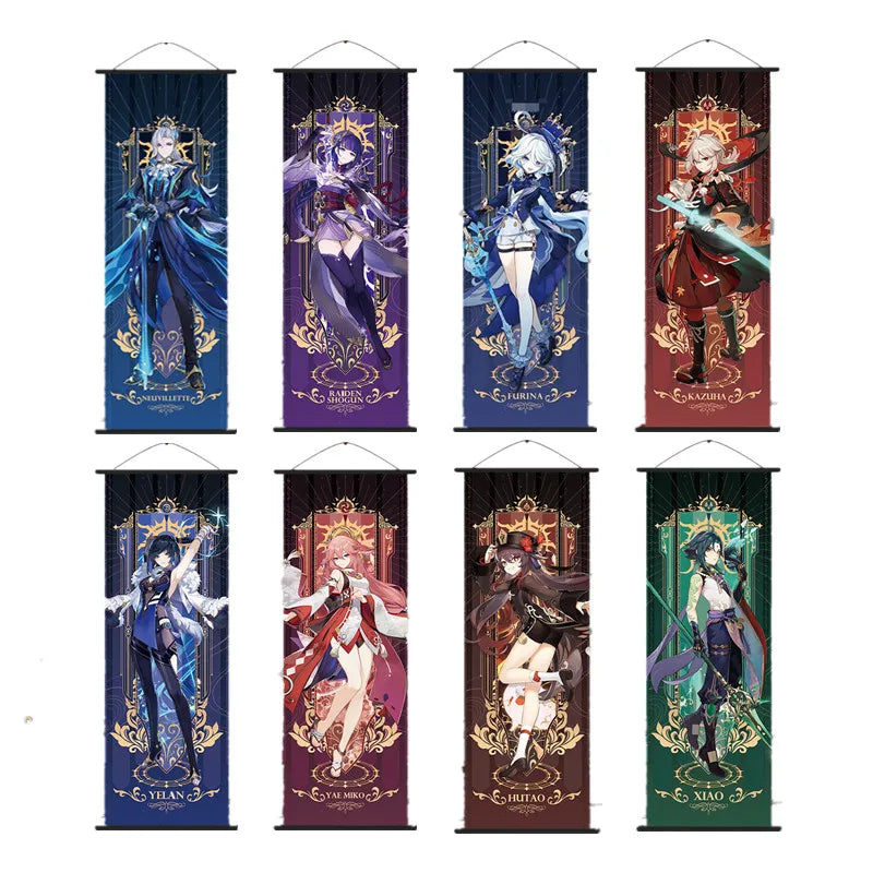 Genshin Impact Scroll Canvas Painting Hanging Anime Poster Wall Art Room Decoration
