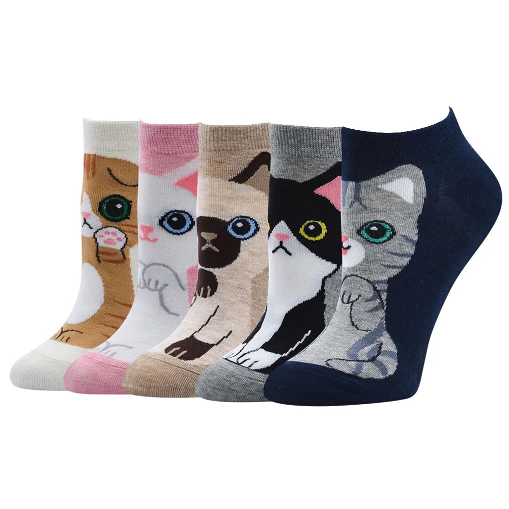 SHXI Damen-Söckchen mit Cartoon-Motiv, süße Katze, atmungsaktiv, bis zur Mitte der Wade, für die Freizeit und den kurzen Gebrauch