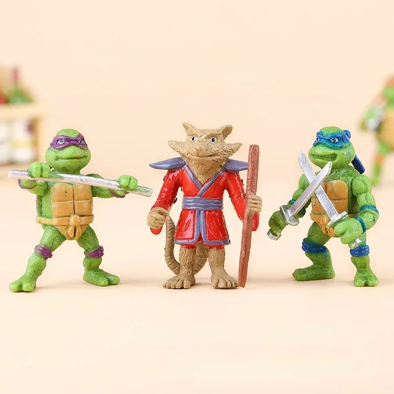 6 Stück Bandai Teenage Mutant Ninja Turtles Mini-Puppen – Cartoon-Spielzeug, Tortenaufsatz und Geburtstagsgeschenk
