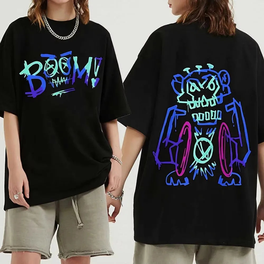 High Quality Vintage Cotton T-Shirt for Men Women Anime Arcane Jinx Graffiti O-Neck Summer Casual Shirt with Eye Catching Short Sleeve Design