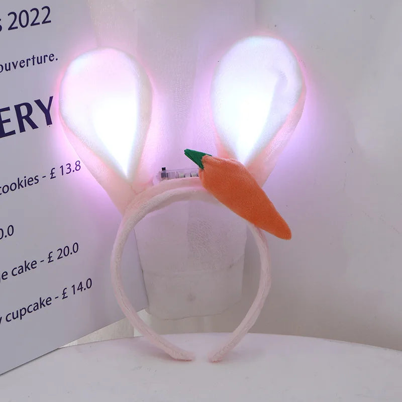 Chapeau de lapin en peluche à LED avec oreilles de lapin lumineuses – Joli chapeau de cosplay d'hiver pour adultes et enfants