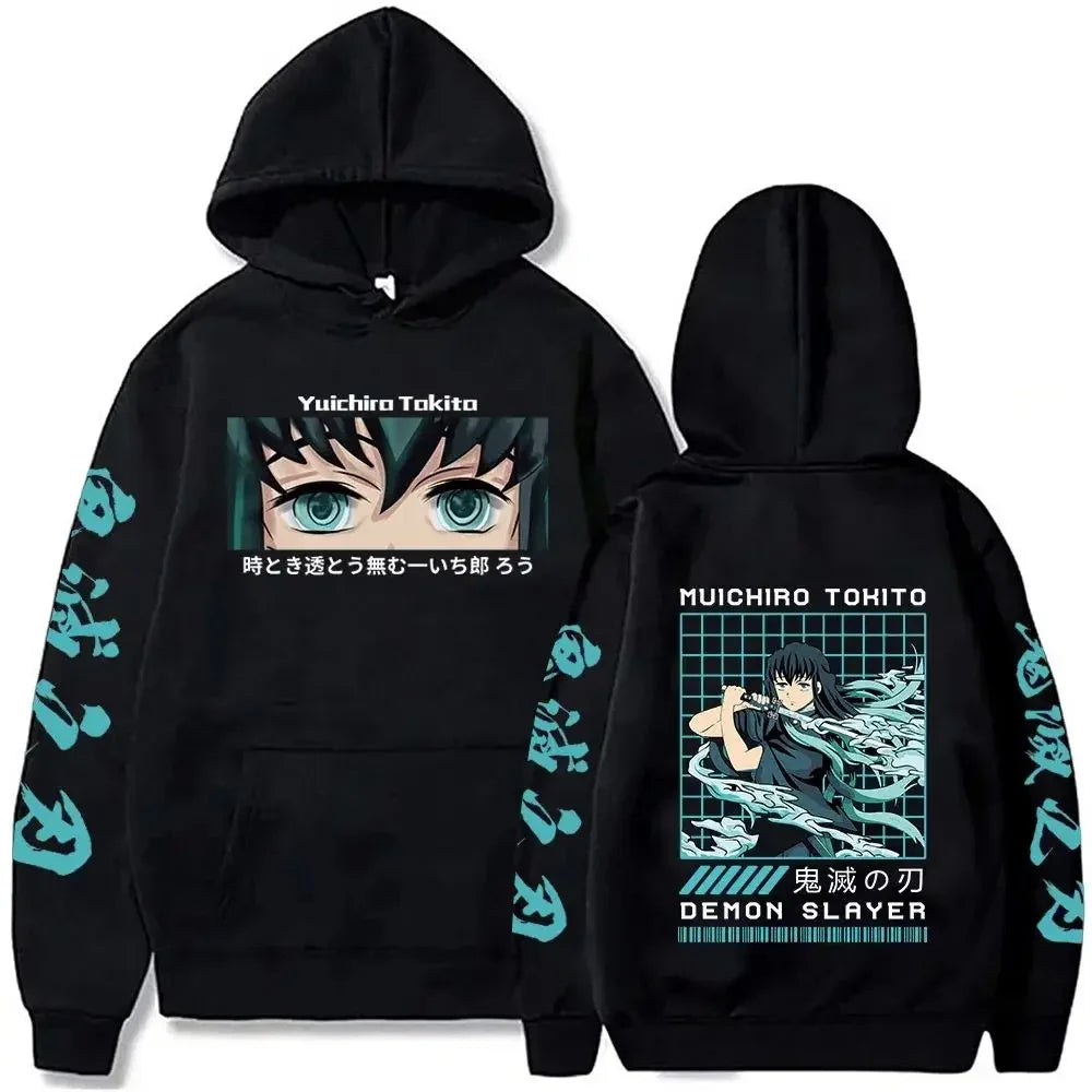 Anime Demon Slayer Hoodies Kamado Nezuko Print Unisex Plus Size Round Neck Streetwear Pullover Top for Men and Women