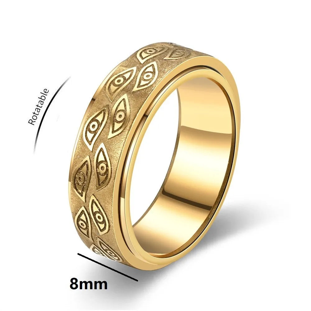 Anti-Stress-Spinner-Ring – Zappelring aus Edelstahl mit geschnitztem Dämonenauge für Männer, Schmuck zur Angstlinderung