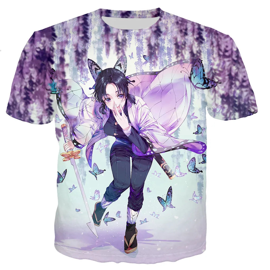 T-shirt imprimé en 3D Demon Slayer Kochou Shinobu unisexe style Harajuku