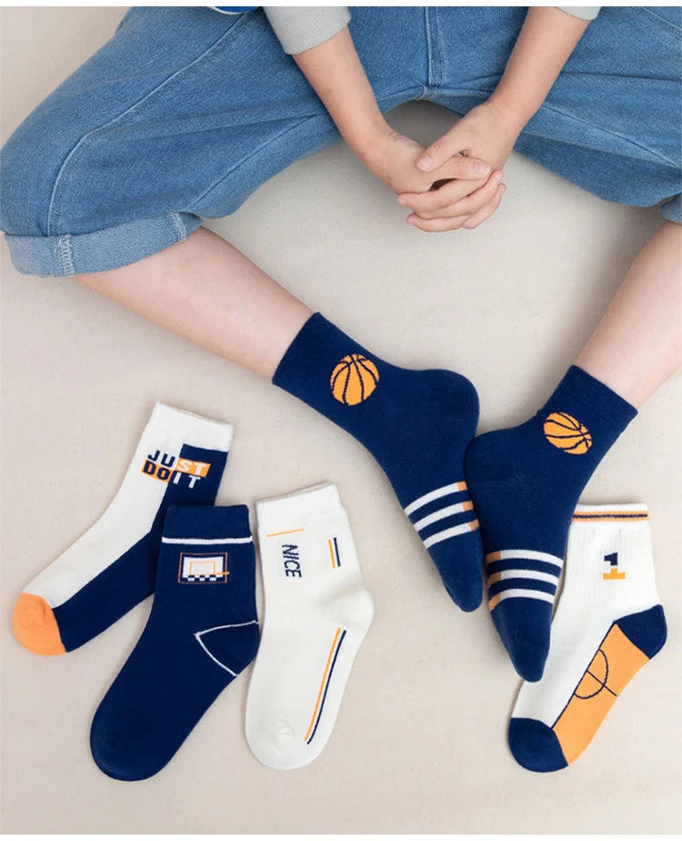 Lot de 5 paires de chaussettes mi-hautes en coton pour garçons – Chaussettes de sport respirantes et confortables (1 à 14 ans)