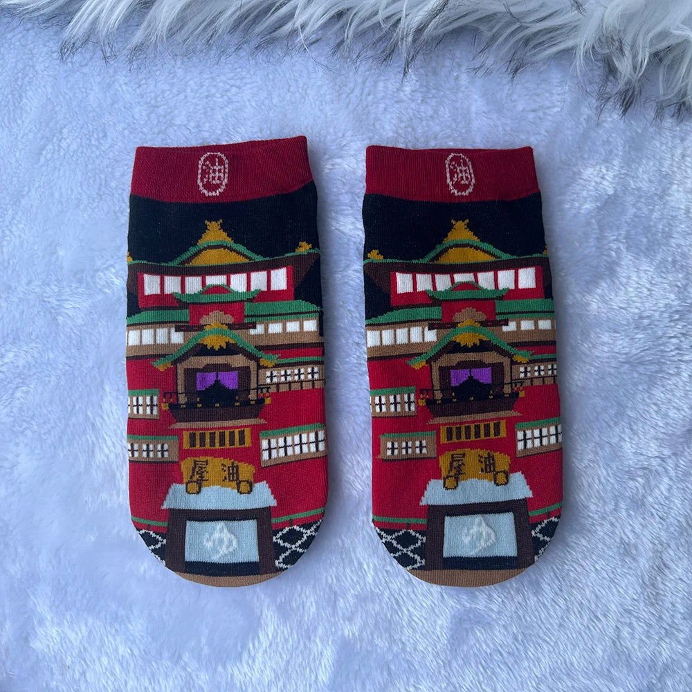 Anime Big Cat & Calcifer Socken – Halbtransparentes Cartoon-Design