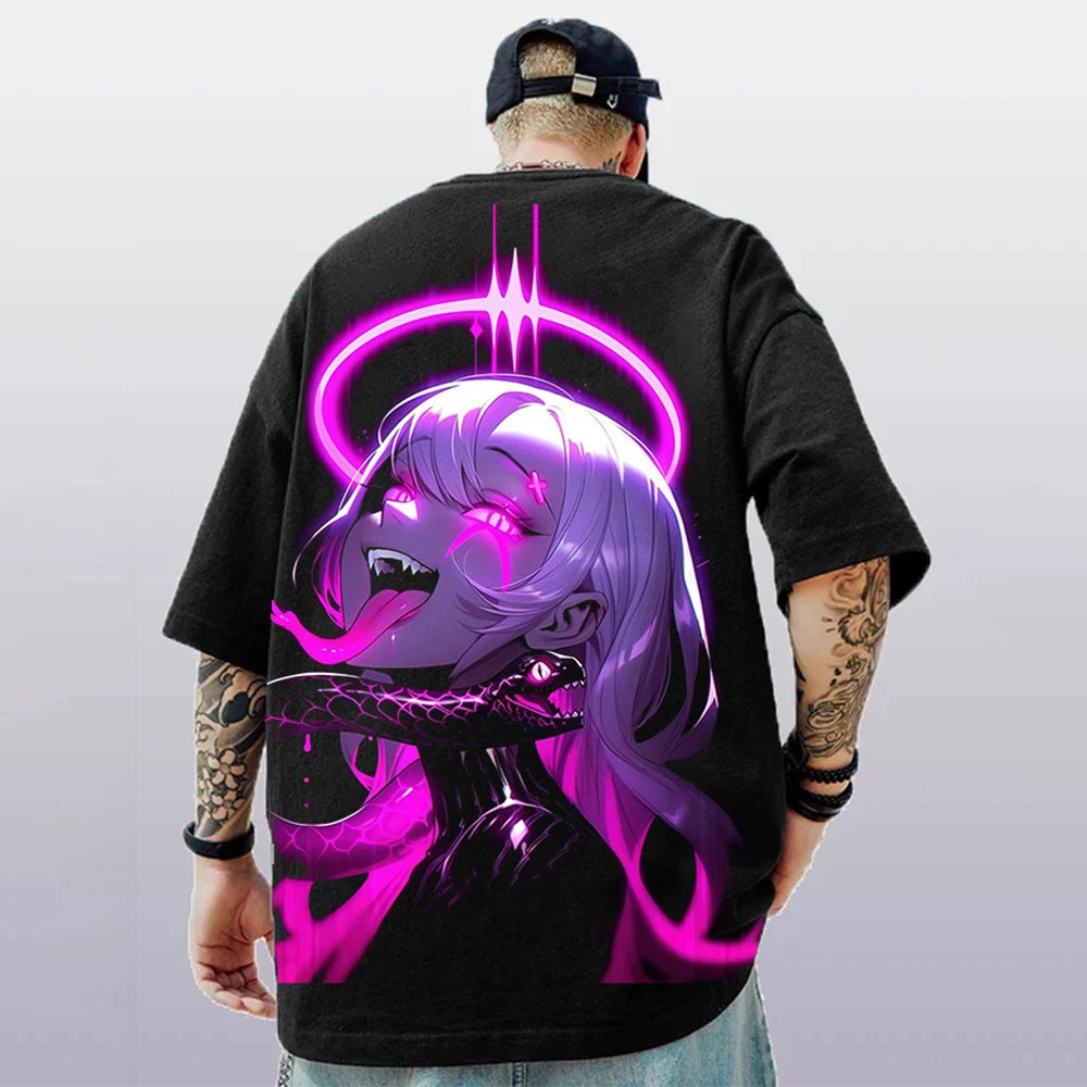 T-shirt d'été pour hommes avec imprimé anime 3D surdimensionné, haut décontracté tendance