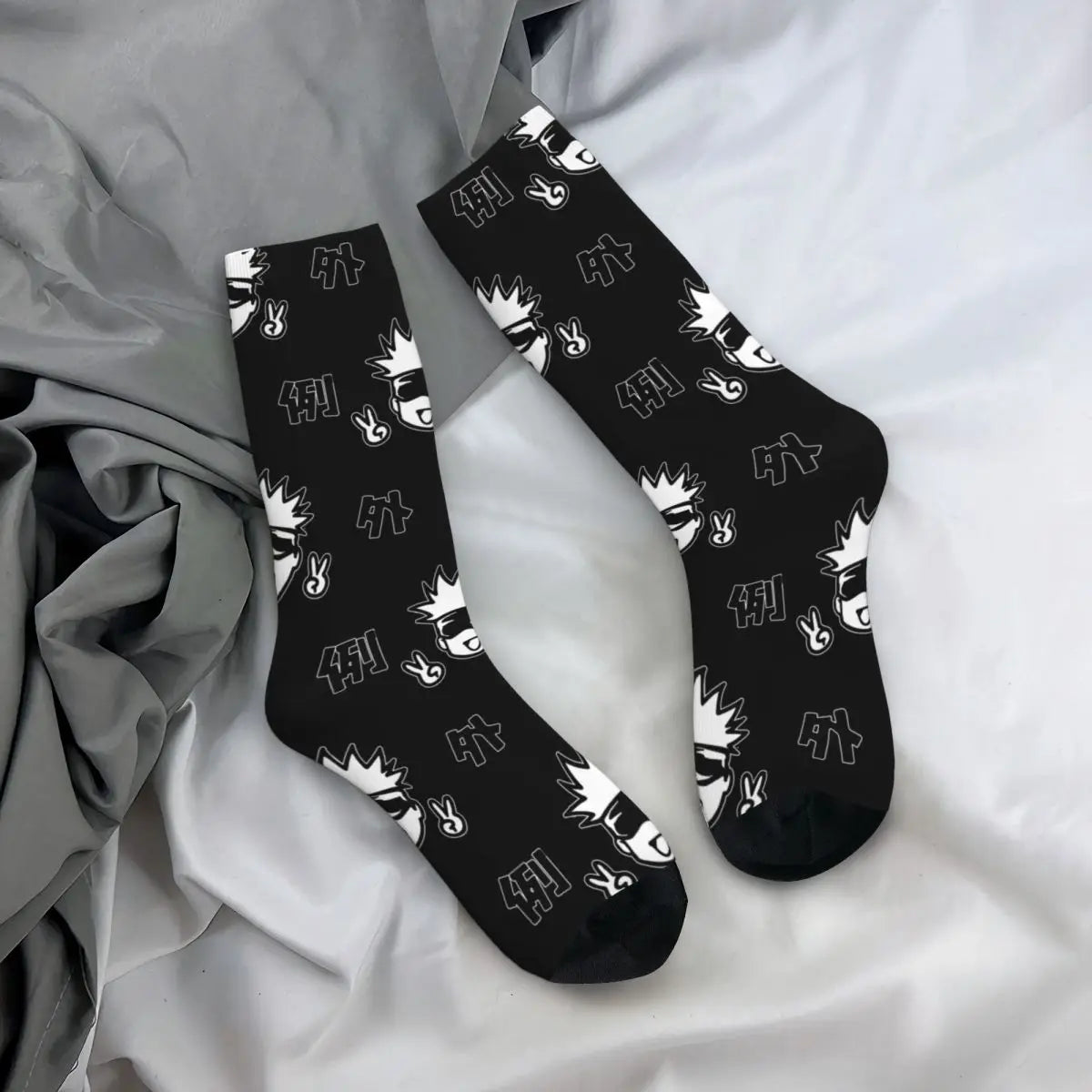 Retro Jujutsu Kaisen Sportsocken – Niedliche Gojo Sensei Polyester-Mittelröhre, Unisex & Schweißabsorbierend