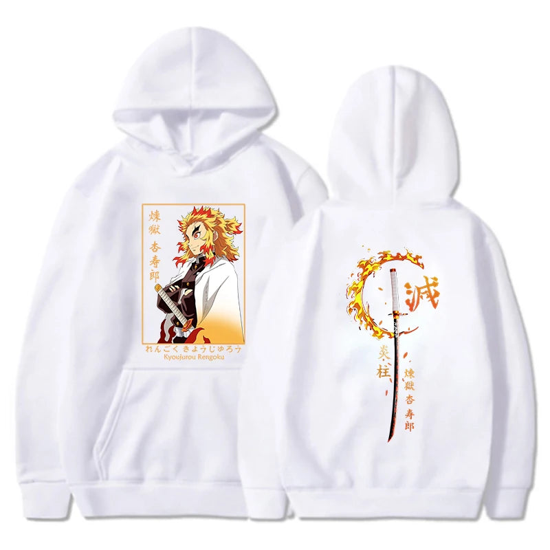 Herbst Winter Unisex Harajuku Hoodie - Anime Rengoku Kyoujurou Bedrucktes Sweatshirt, Lässiger Modepullover