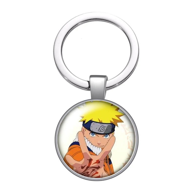 MINISO Naruto Anime Uzumaki Kakashi Uchiha Foto Glas Cabochon Schlüsselanhänger Tasche Auto Schlüsselanhänger Ringhalter