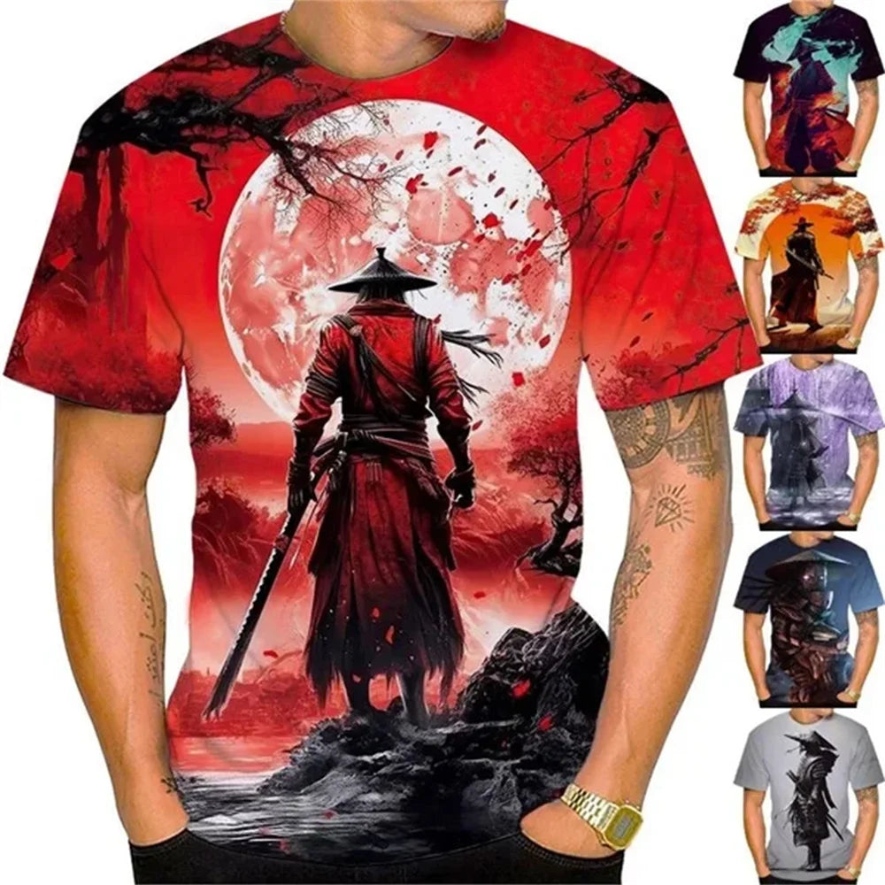Samurai Pattern T-Shirt – Fashionable Casual Anime 3D Style Men's Summer Tee