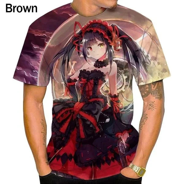Anime Character Tokisaki Kurumi Print T-Shirt 3D Short Sleeve Summer Fashion Harajuku Style Cartoon Top for Men/Women Kids