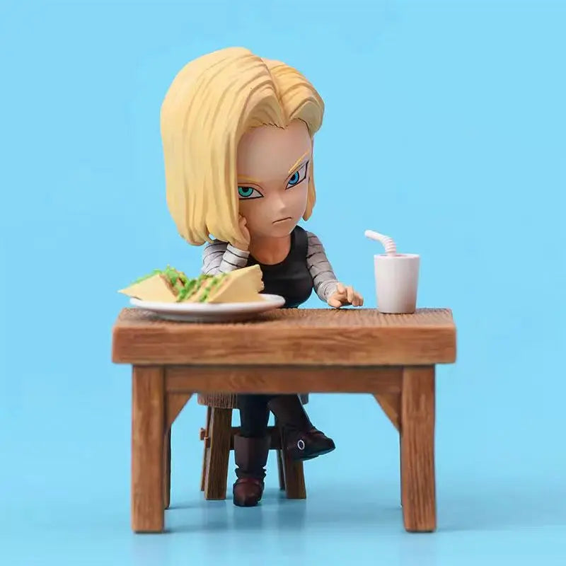 8 cm große Dragon Ball Z-Figuren – Vegeta, Goku, Krillin und Android 18, Essszene, PVC-Modell, Spielzeuggeschenk