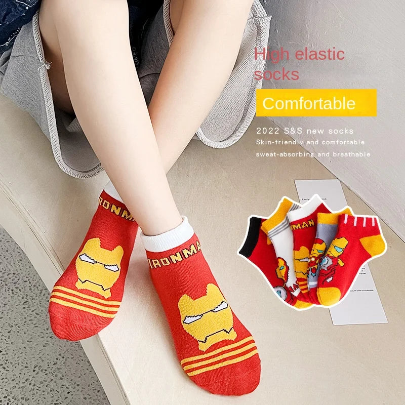 Lot de 5 paires de chaussettes pour enfants Spiderman et Avengers – Chaussettes courtes bateau de dessin animé pour garçons (1 à 12 ans)