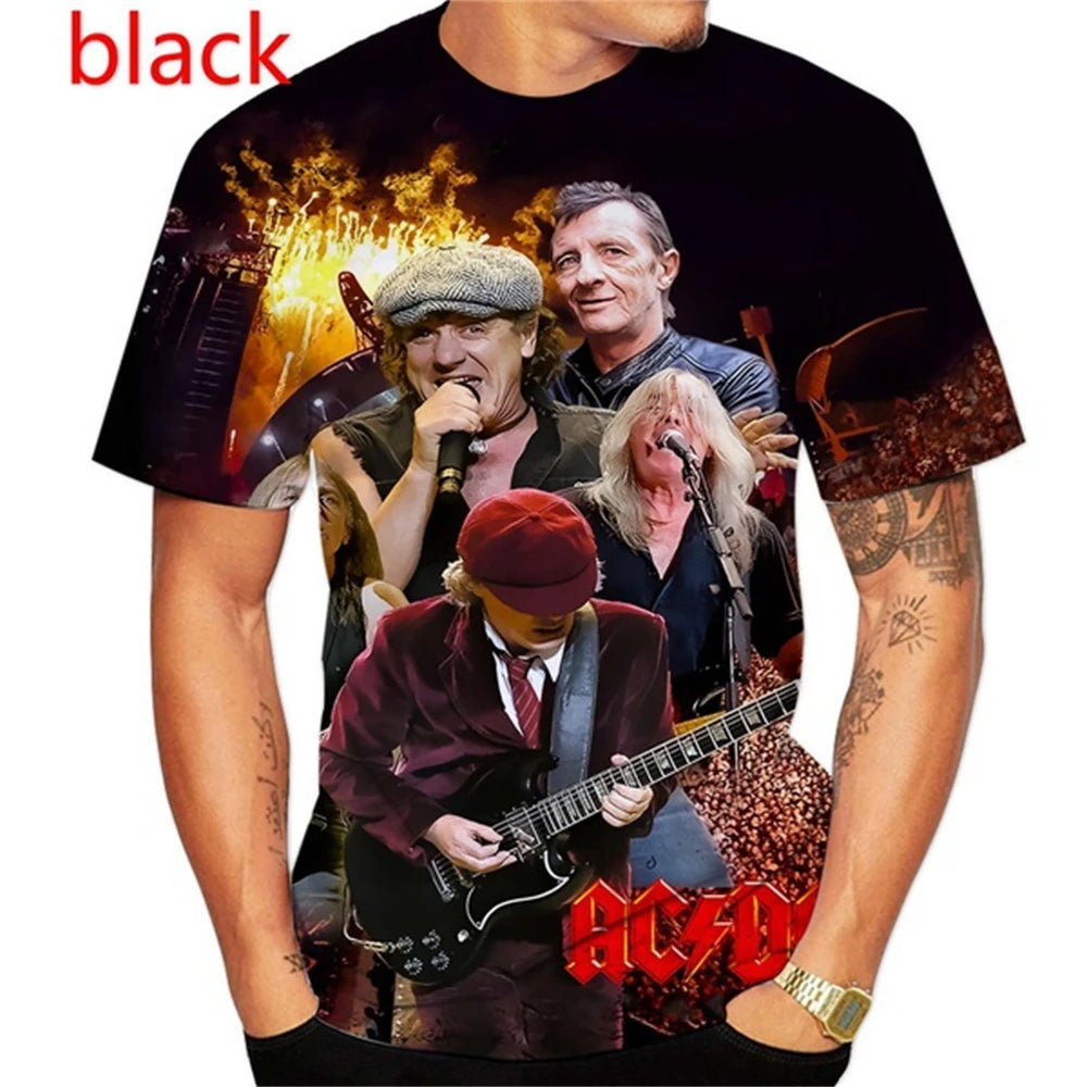 2024 Summer Fashion Men's T-Shirt AC/DC Metal Rock Band 3D Print O-Neck Top for Boys Casual Children's Wear