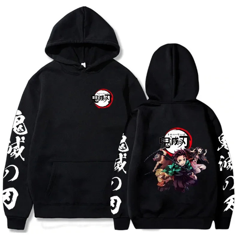 Anime Demon Slayer Hoodies Kamado Nezuko Print Unisex Plus Size Round Neck Streetwear Pullover Top for Men and Women