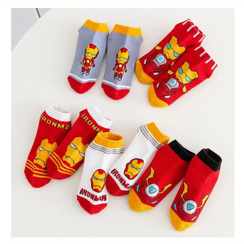 Lot de 5 paires de chaussettes pour enfants Spiderman et Avengers – Chaussettes courtes bateau de dessin animé pour garçons (1 à 12 ans)