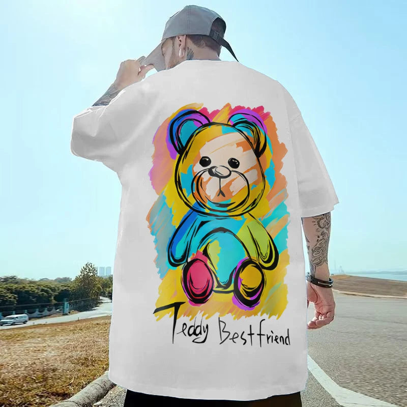 T-shirt à manches courtes avec ours 3D Harajuku