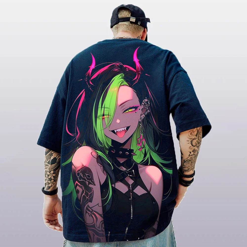 T-shirt d'été pour hommes avec imprimé anime 3D surdimensionné, haut décontracté tendance